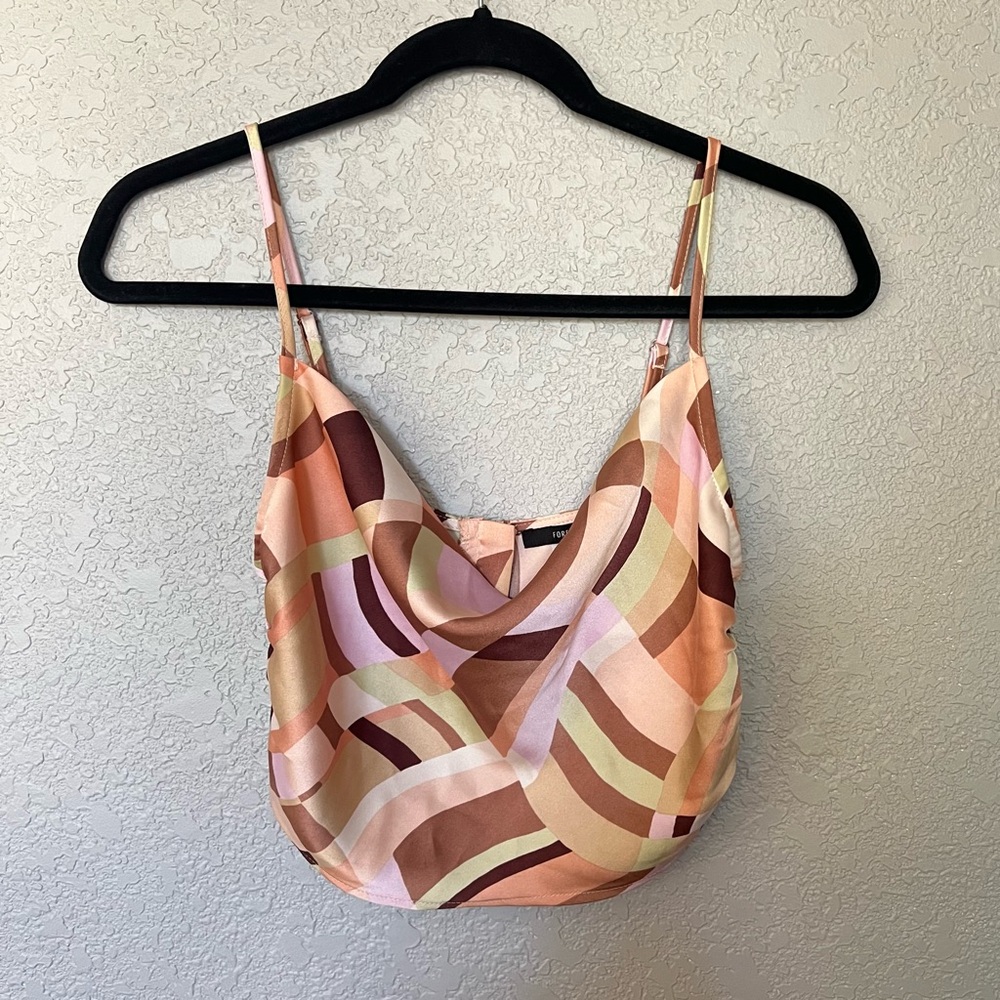 Forever 21 Pink and Brown Cowl Neck Crop Top